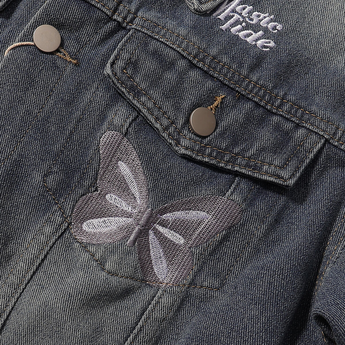Butterfly Embroidery Denim Trucker Jacket
