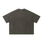 Boxy Waffle Washed Distressed Raglan Tee