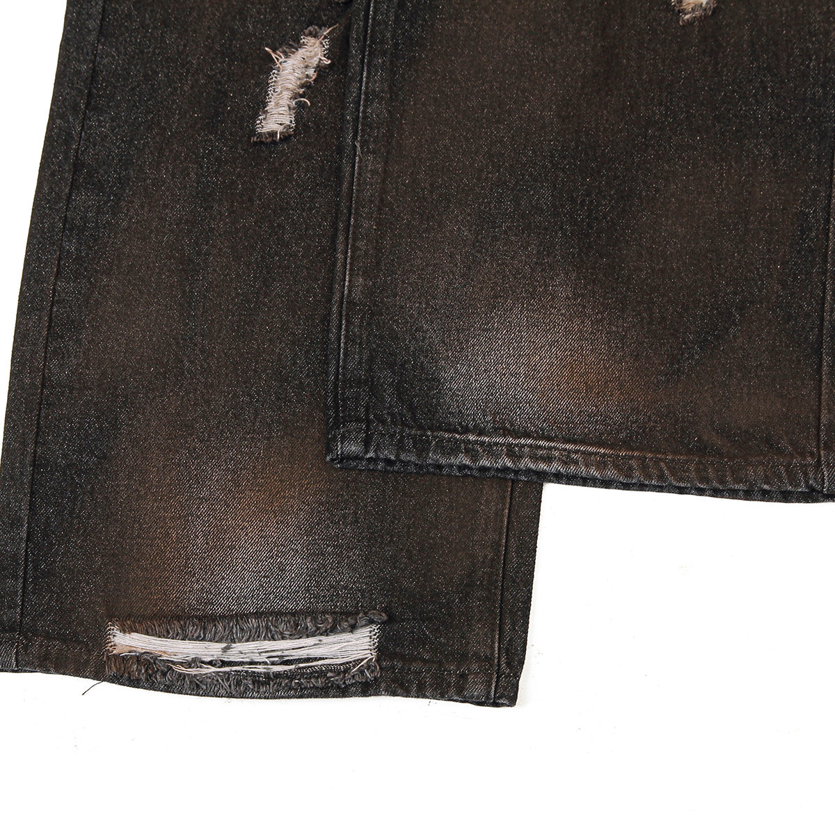 Acid Wash Destroyed Wide-Leg Jeans