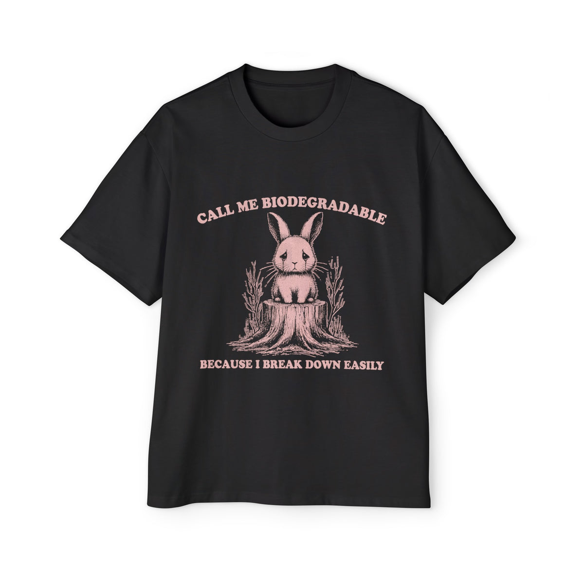 Sad Rabbit Sitting On Stump Graphic Tee-INNBLAC Fashion Apparel