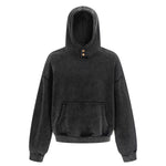 Front Pocket Button Detail Oversized Washed Hoodie
