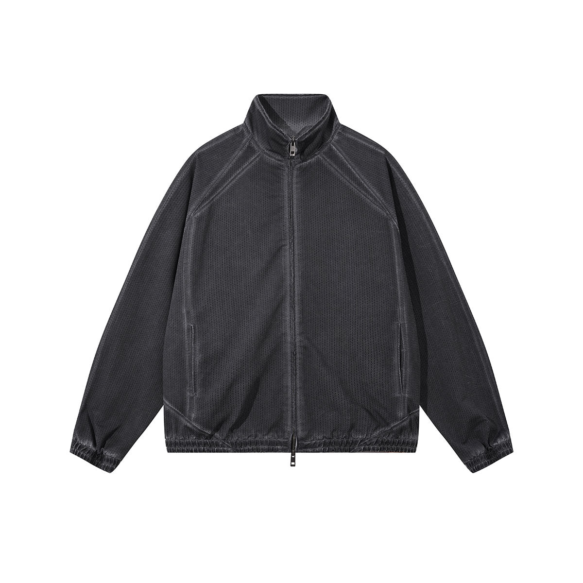 Lightweight Mesh Stand Collar Elastic Hem Zip Jacket