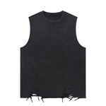 Black Washed Cotton Ripped Muscle Tank 275gsm