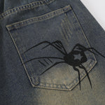 Spider & Web Print Denim Bermuda Shorts