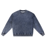 Crew Neck Washed Knit Denim Sweatshirt