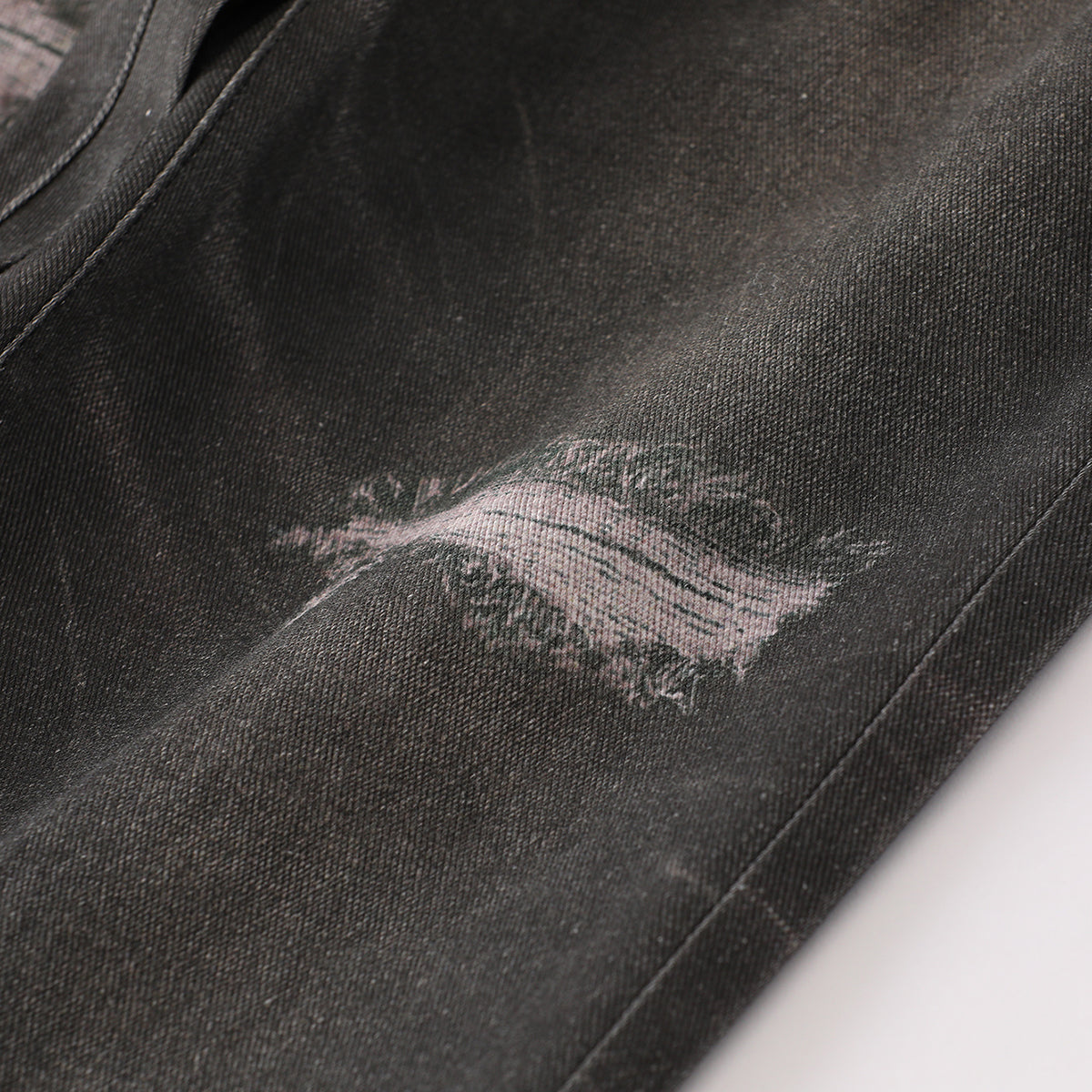 Vintage Washed Black Wide-Leg Printed Jeans