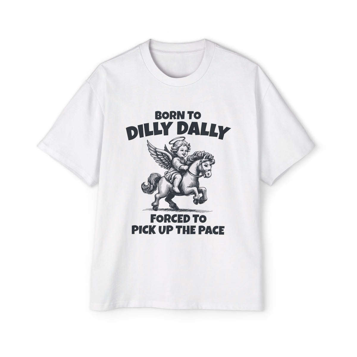 Born To Dilly Dally Angel Riding Pony Graphic Tee-INNBLAC Fashion Apparel