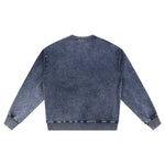 Crew Neck Washed Knit Denim Sweatshirt