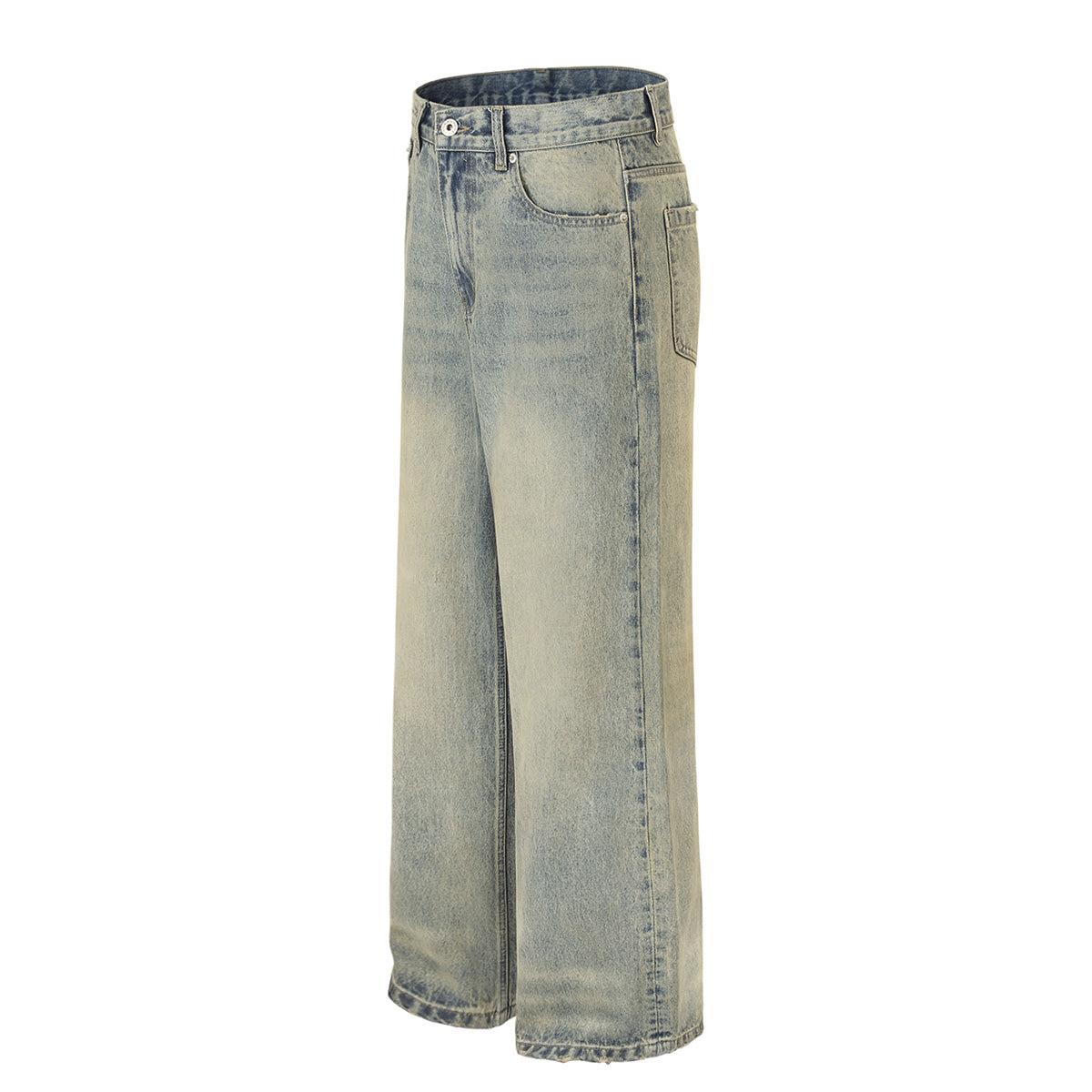 Vintage Wash Distressed Wide-Leg Jeans