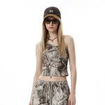 Asymmetric Single Shoulder Camo Cropped Tee
