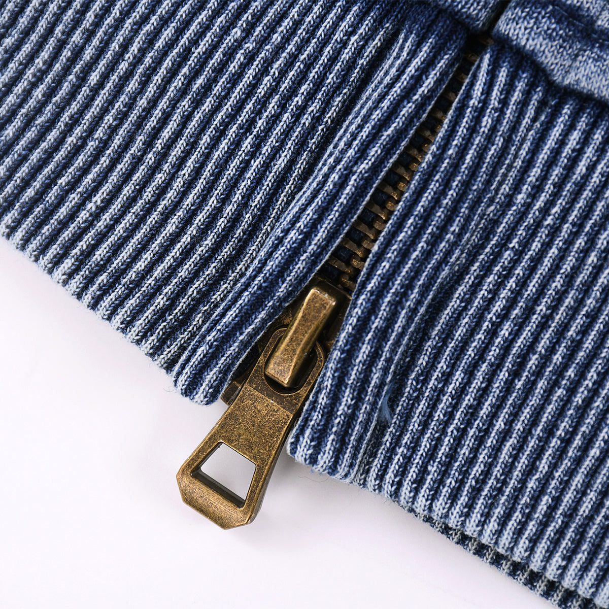 Double Slider Zip Knit Denim Hoodie