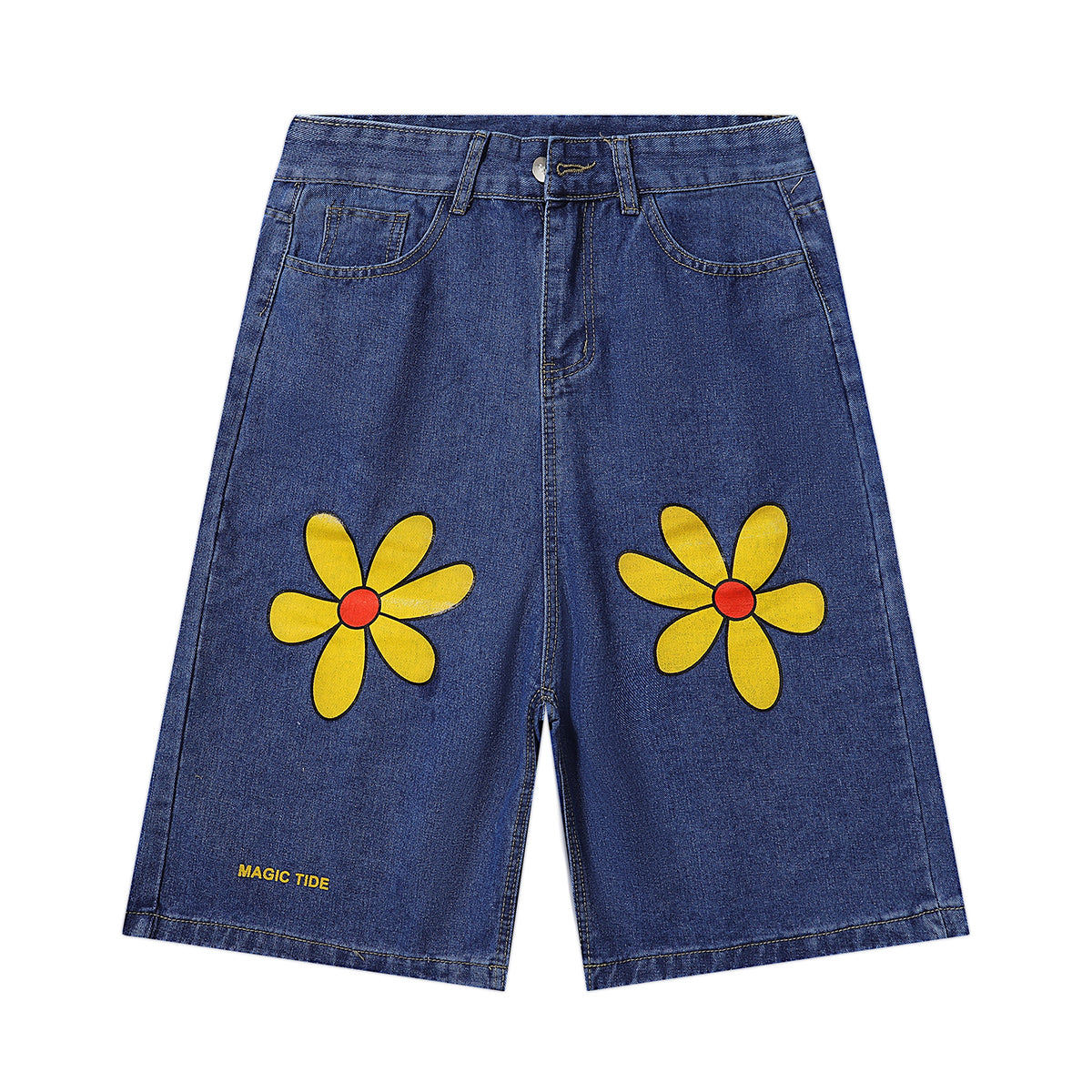 Cartoon Flower Print Denim Summer Streetwear Shorts