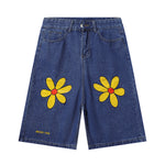 Cartoon Flower Print Denim Summer Streetwear Shorts