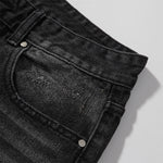 Black Acid Wash Distressed Wide Leg Denim Jeans