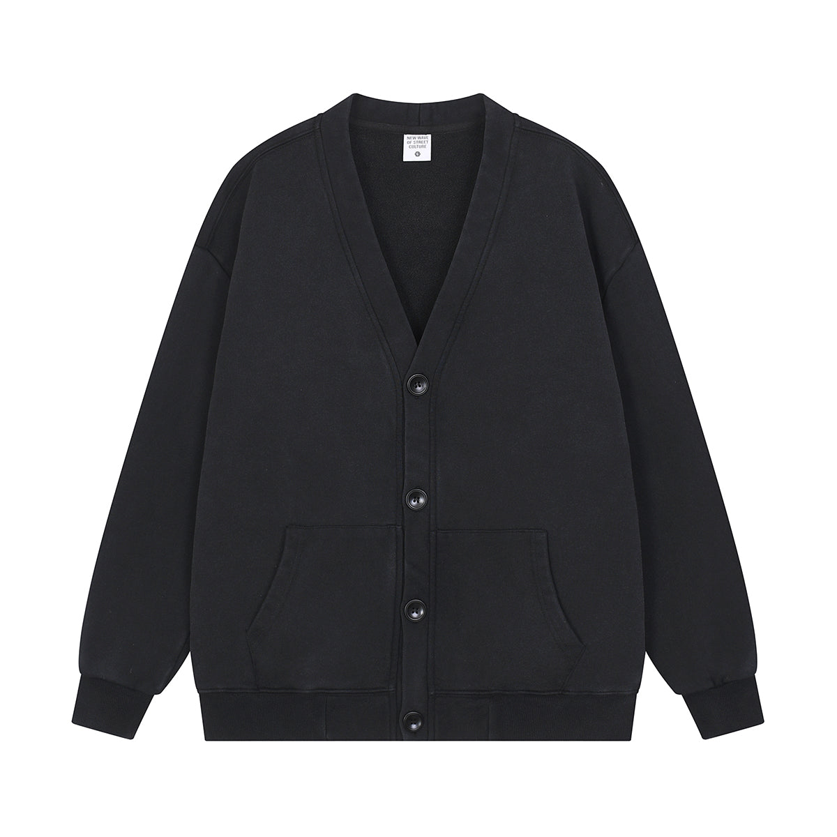 Black Stone Wash Sweatshirt Cardigan