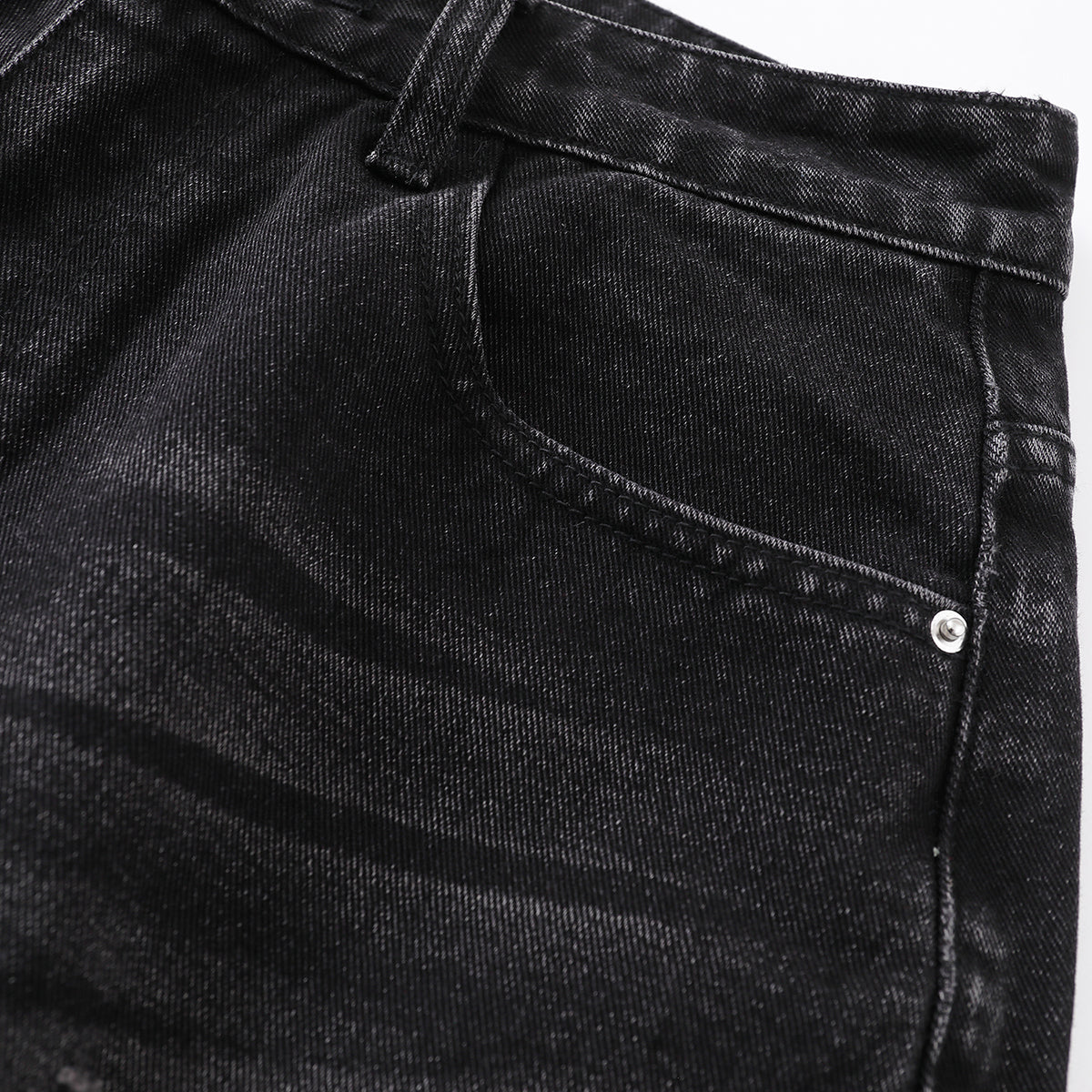 Ripped Patchwork Plaid Denim Bermuda Shorts