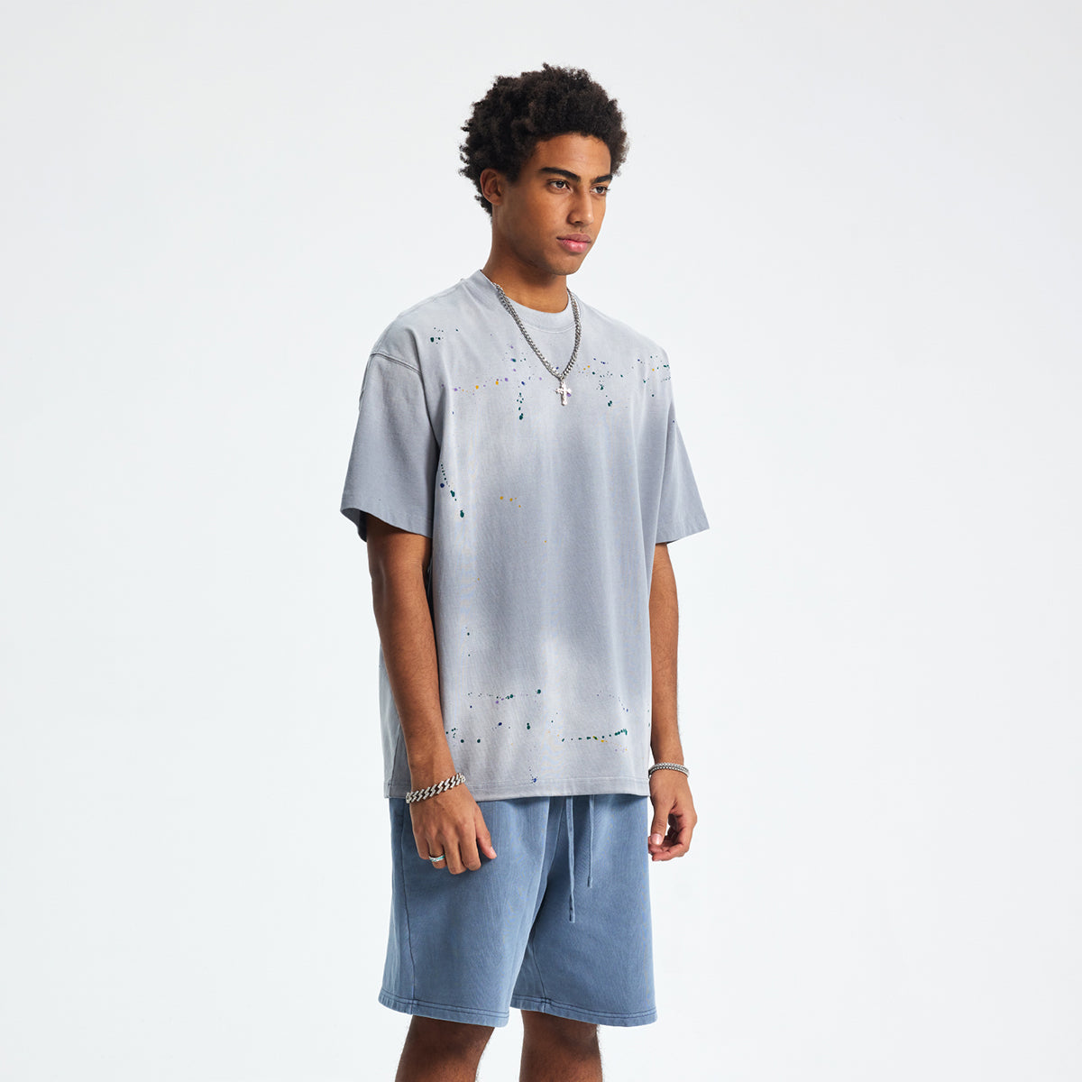 Camiseta lavada con efecto salpicado de tinta de 8 oz