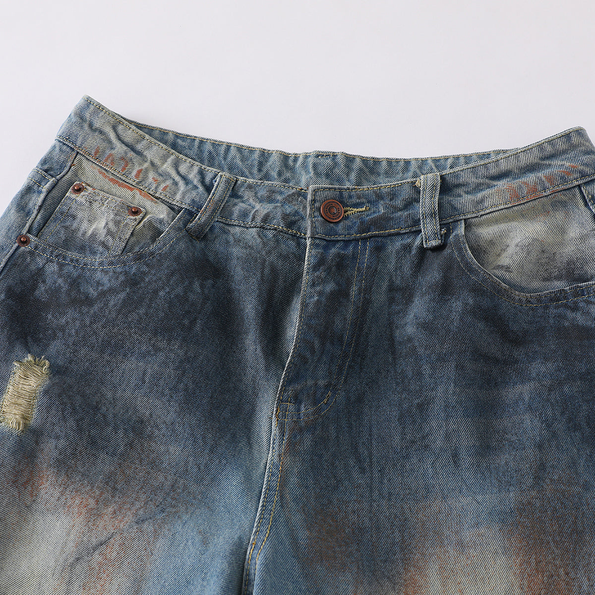 Vintage Distressed Wide-Leg Ripped Jeans