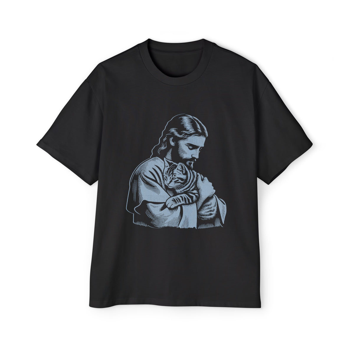 Jesus Hugs Cat Retro Graphic Tee-INNBLAC Fashion Apparel