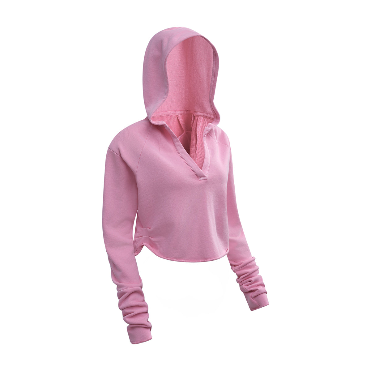 Ruched Waist Cotton Cropped Hoodie