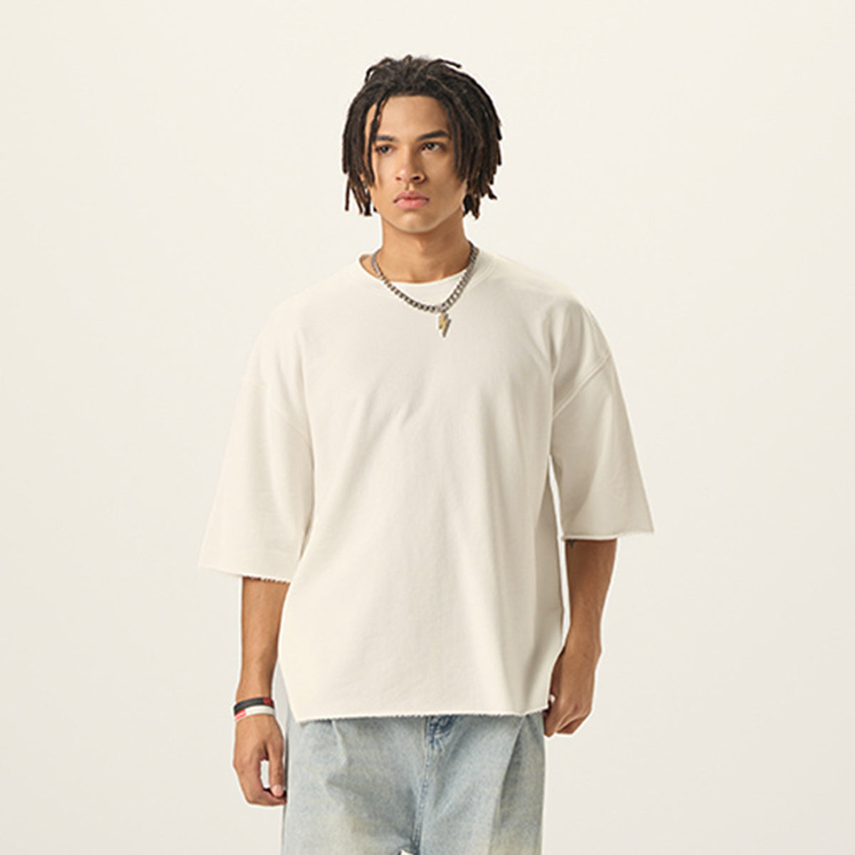 Boxy Cropped Raw Edge T-Shirt