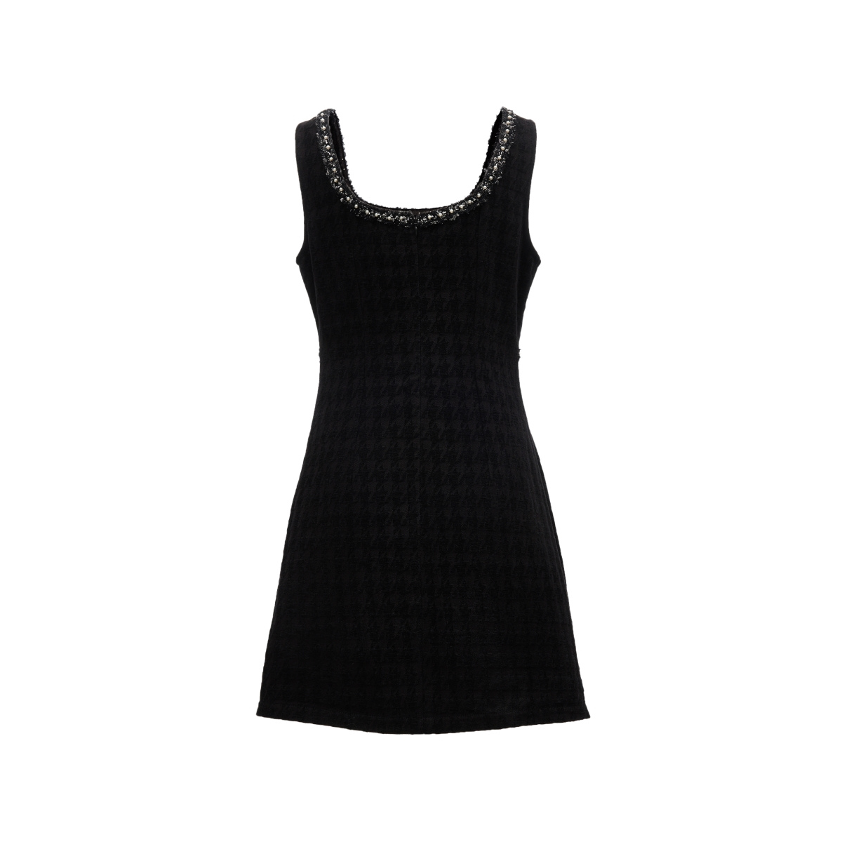 Black Jacquard Denim Beaded Mini Dress