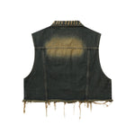 Raw Hem Distressed Denim Cropped Vest