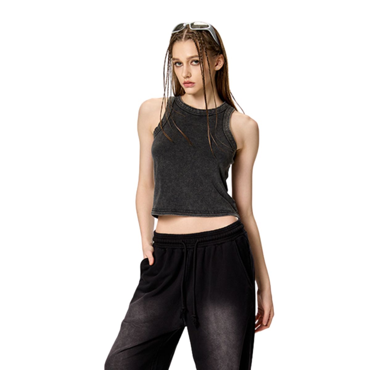 Stone Wash Slim Fit Crop Tank 9.6oz