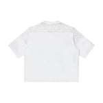 Openwork Lace-Stitching V-Neck Boxy Tee