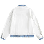 Unisex Retro Blue Petite Loose Plaid Collar Denim Jacket