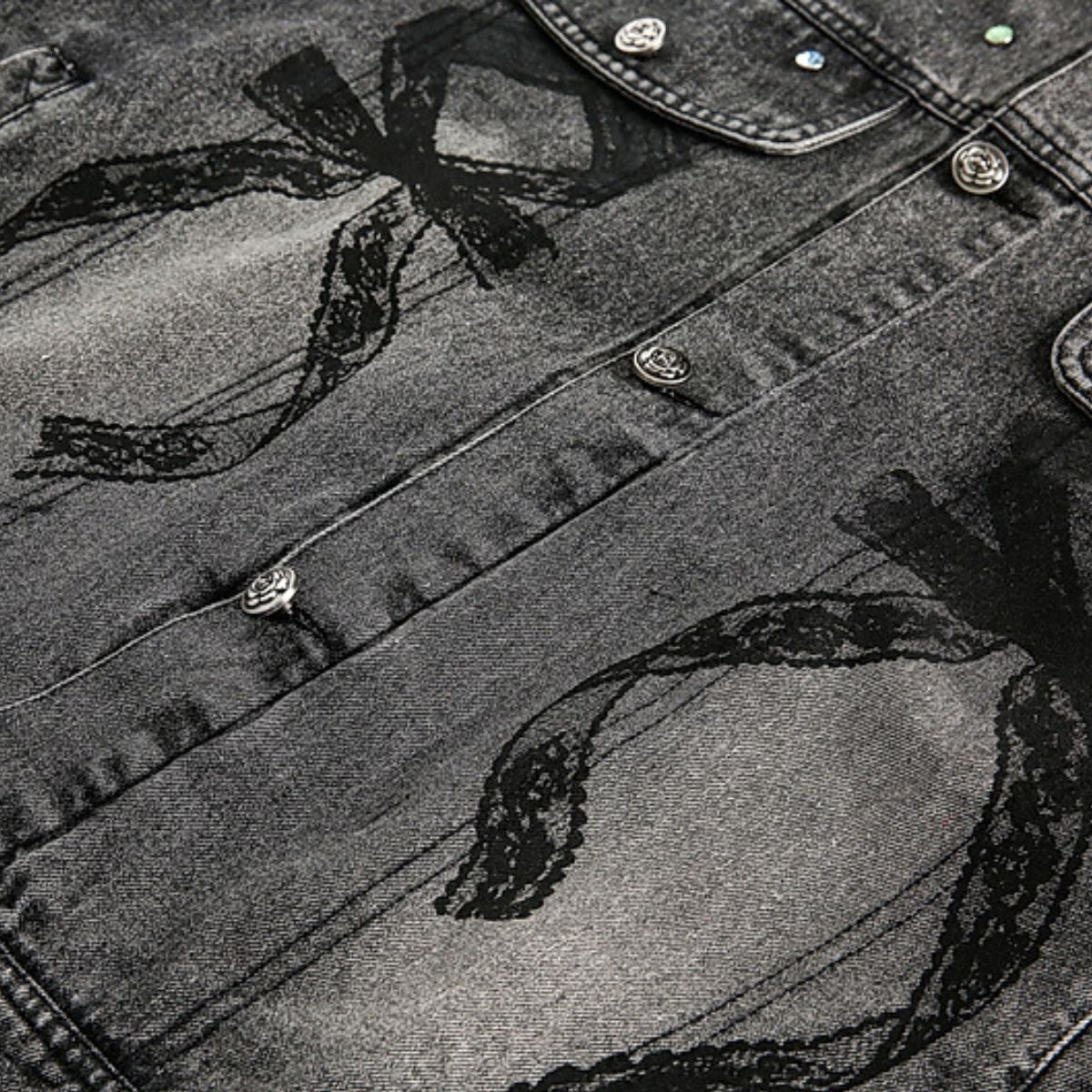 Stitched Diamond Design Relaxed Water-washed Denim Work Jacket