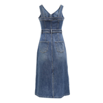 Sleeveless V-Neck Button-Front Denim Midi Dress