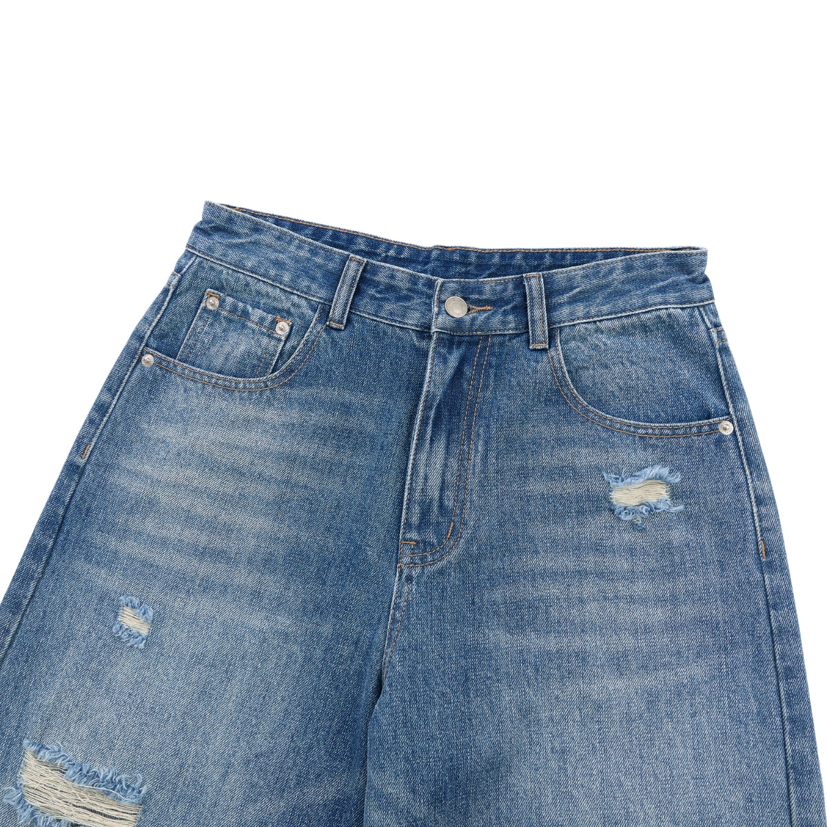 Retro Wash Ripped Wide Leg Denim Jeans