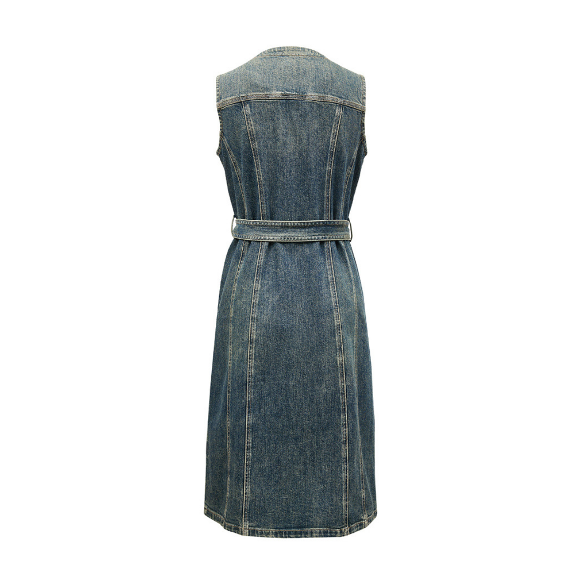 Utility Pockets Sleeveless Belted Denim Dress