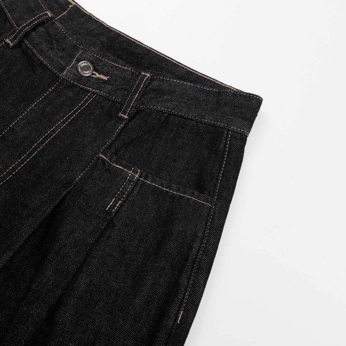 Creased Raw Denim Straight‑Leg Jeans