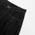 Creased Raw Denim Straight‑Leg Jeans