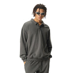 Solid Color Fleece Polo Collar Sweatshirt