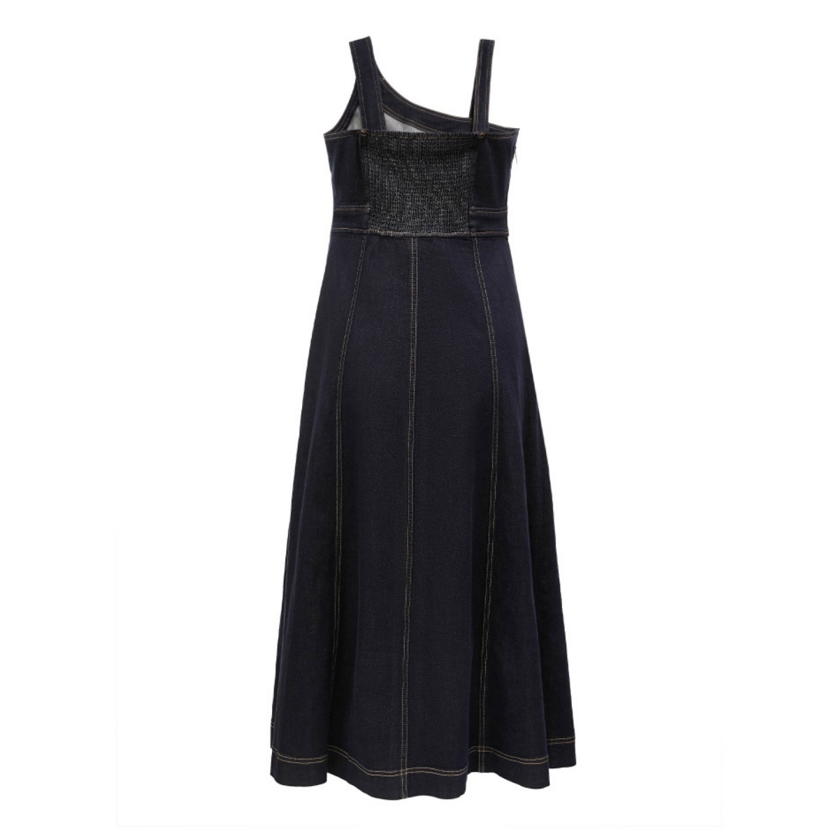 Women's One-Shoulder Dark Denim Midi Dress