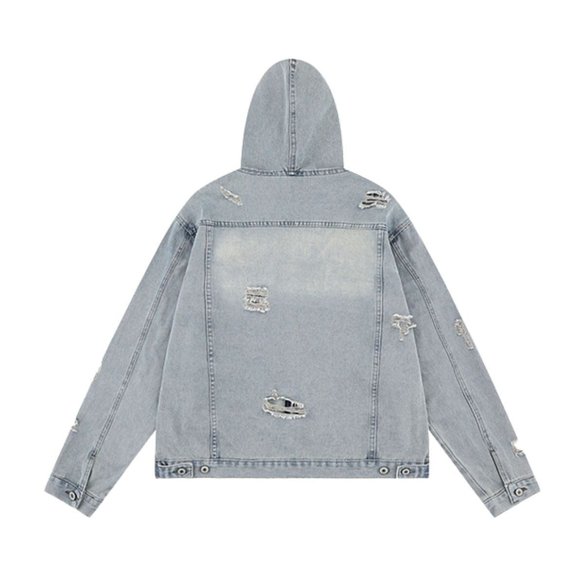 Unisex Retro Distressed Ripped Washed Denim Jacket with Hood