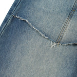 Vintage Wash Faux Layered Baggy Curved Leg Denim Jeans