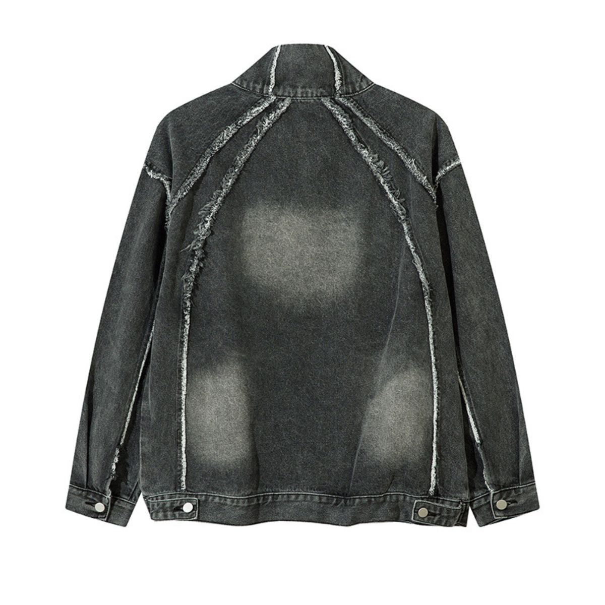 Oversized Stand-up Collar Washed Distressed Denim Jacket