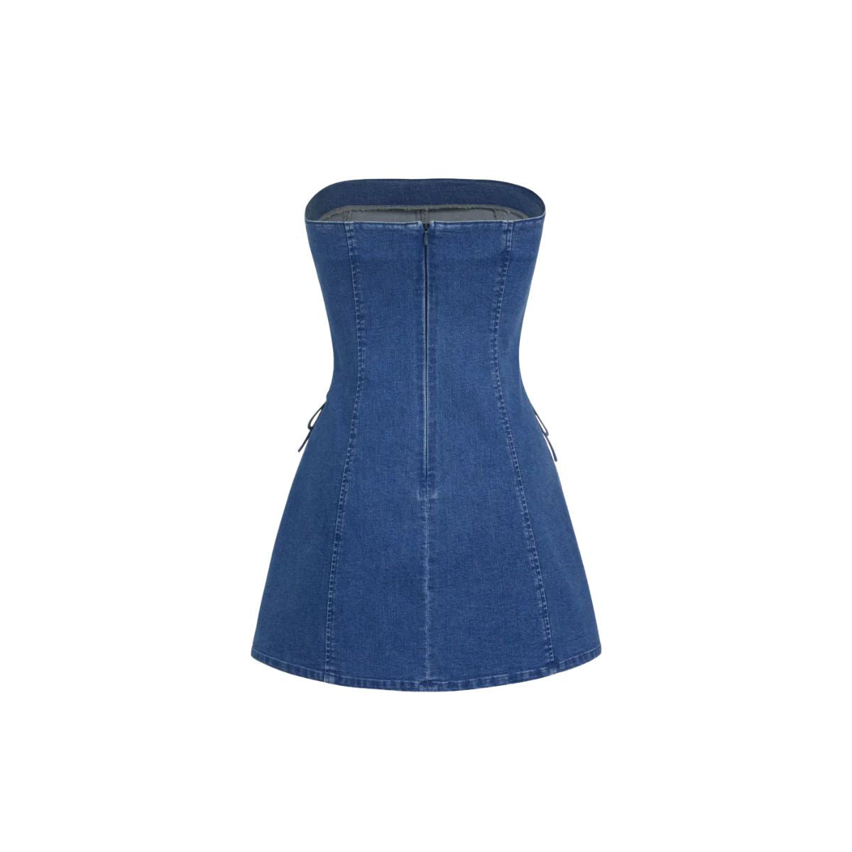 Strapless Lace-Up Side Denim Dress