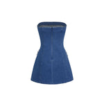 Strapless Lace-Up Side Denim Dress