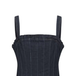 Dark Denim Corset-Inspired Pleated Dress