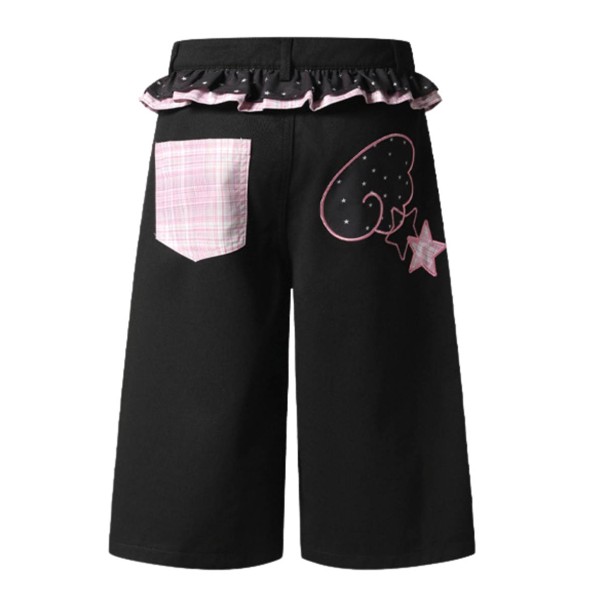 Bermudas de mezclilla desgastada con estampado de salpicaduras