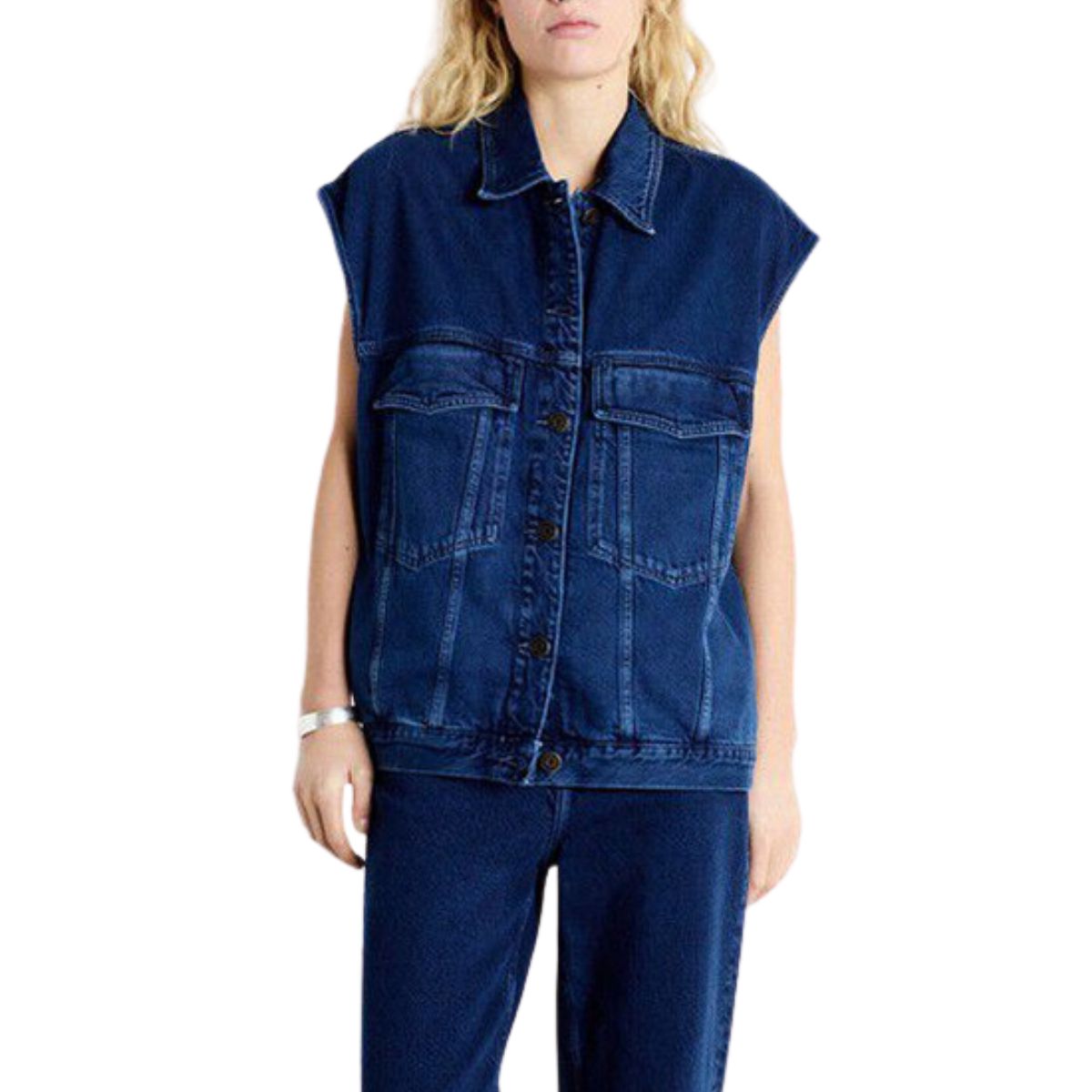 Women's Loose Fit Sleeveless Denim Jacket