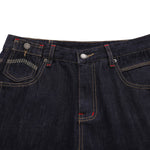 Deconstructed Embroidered Raw Denim Bermuda Shorts