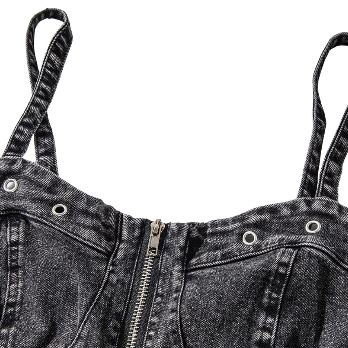 Falda vaquera con bordado de perlas y lavado vintage