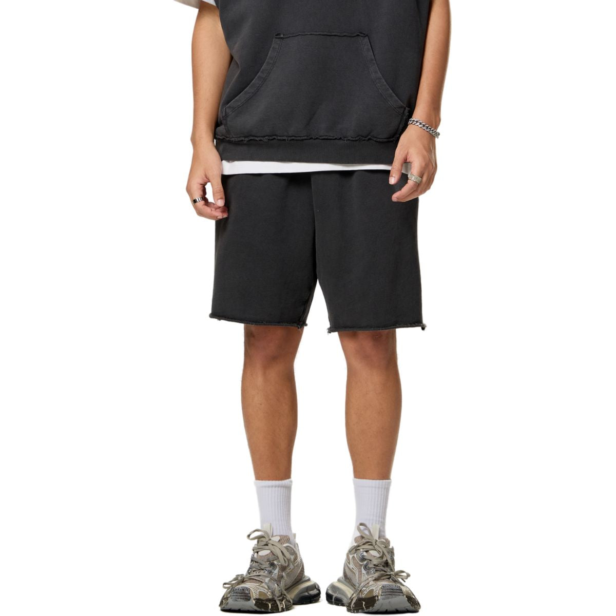 Washed Raw Edge Relaxed Shorts