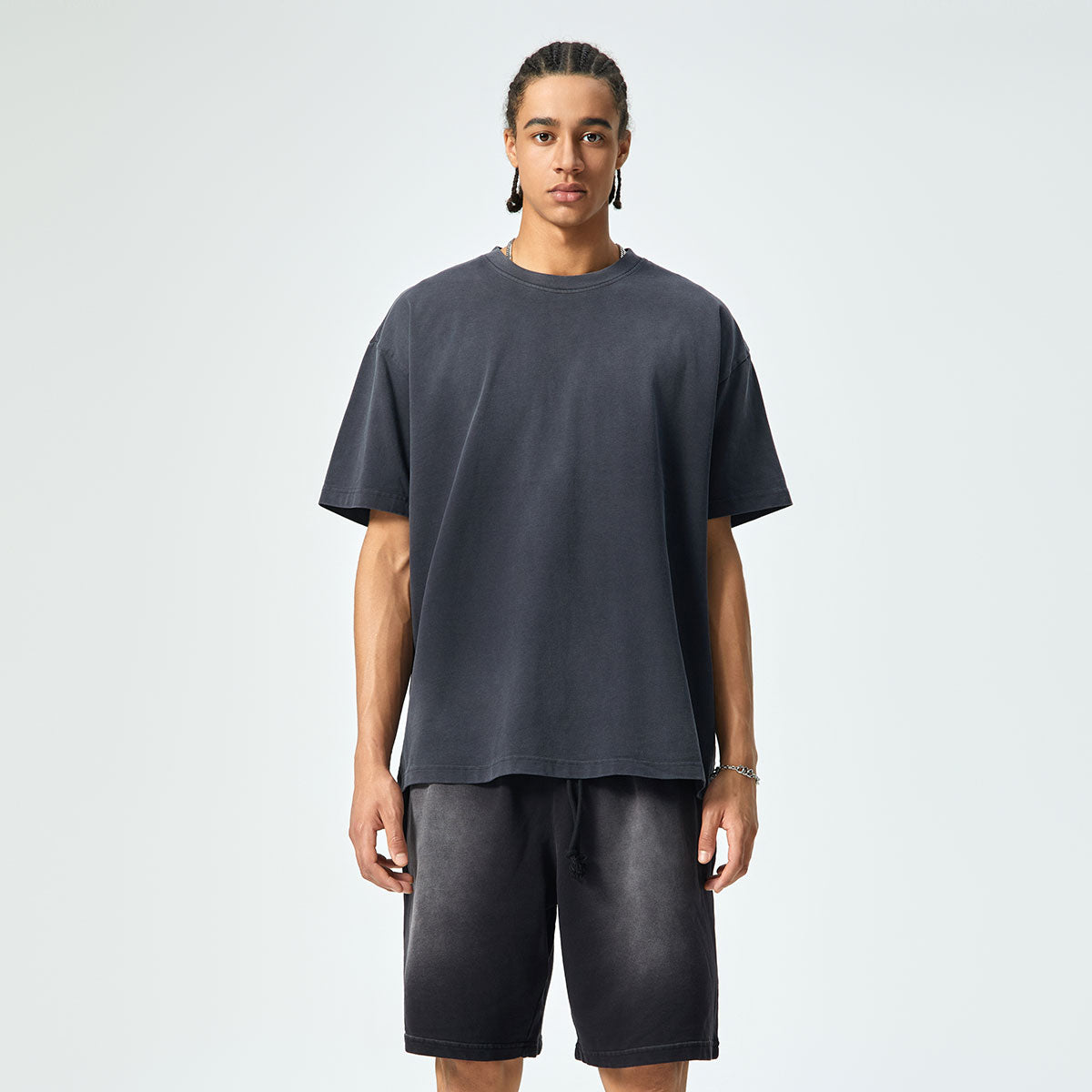 Camiseta holgada lavada y descolorida de peso pesado de 9 oz